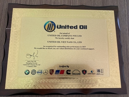 chứng nhận nhà phân phối dầu nhớt United Oil