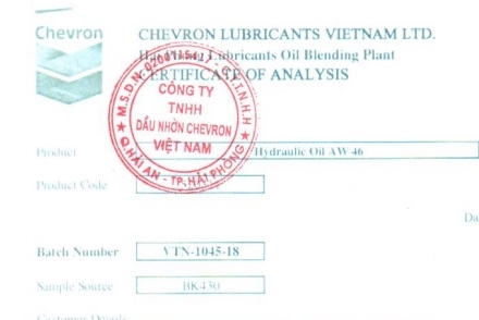COA dầu nhớt (Certificate of Analyst)