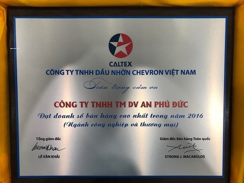 chứng nhận nhà phân phối dầu nhớt Caltex