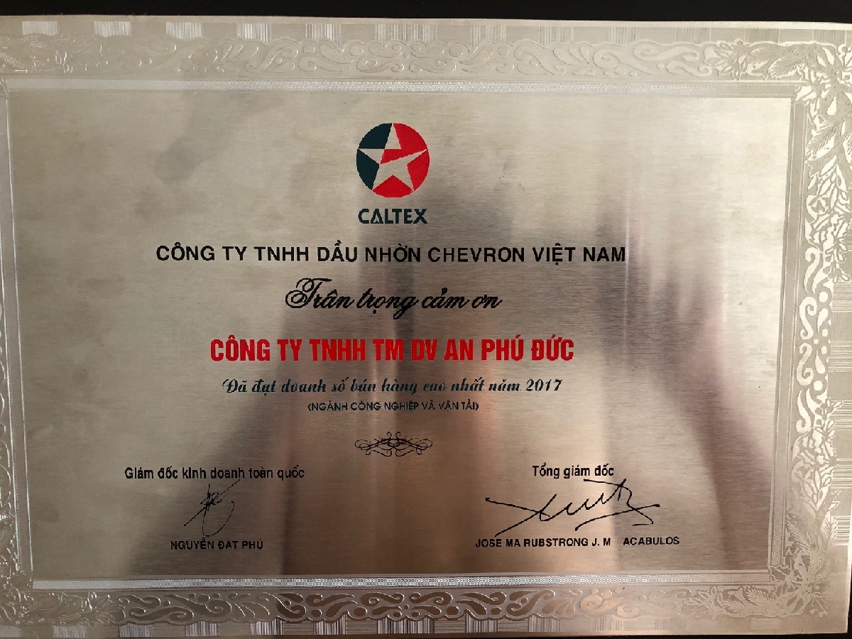chứng nhận nhà phân phối dầu nhớt chính hãng