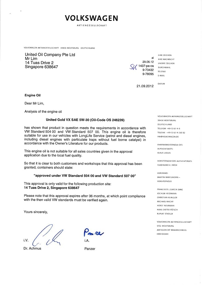 chấp thuận của Volkswagen đối với United Gold