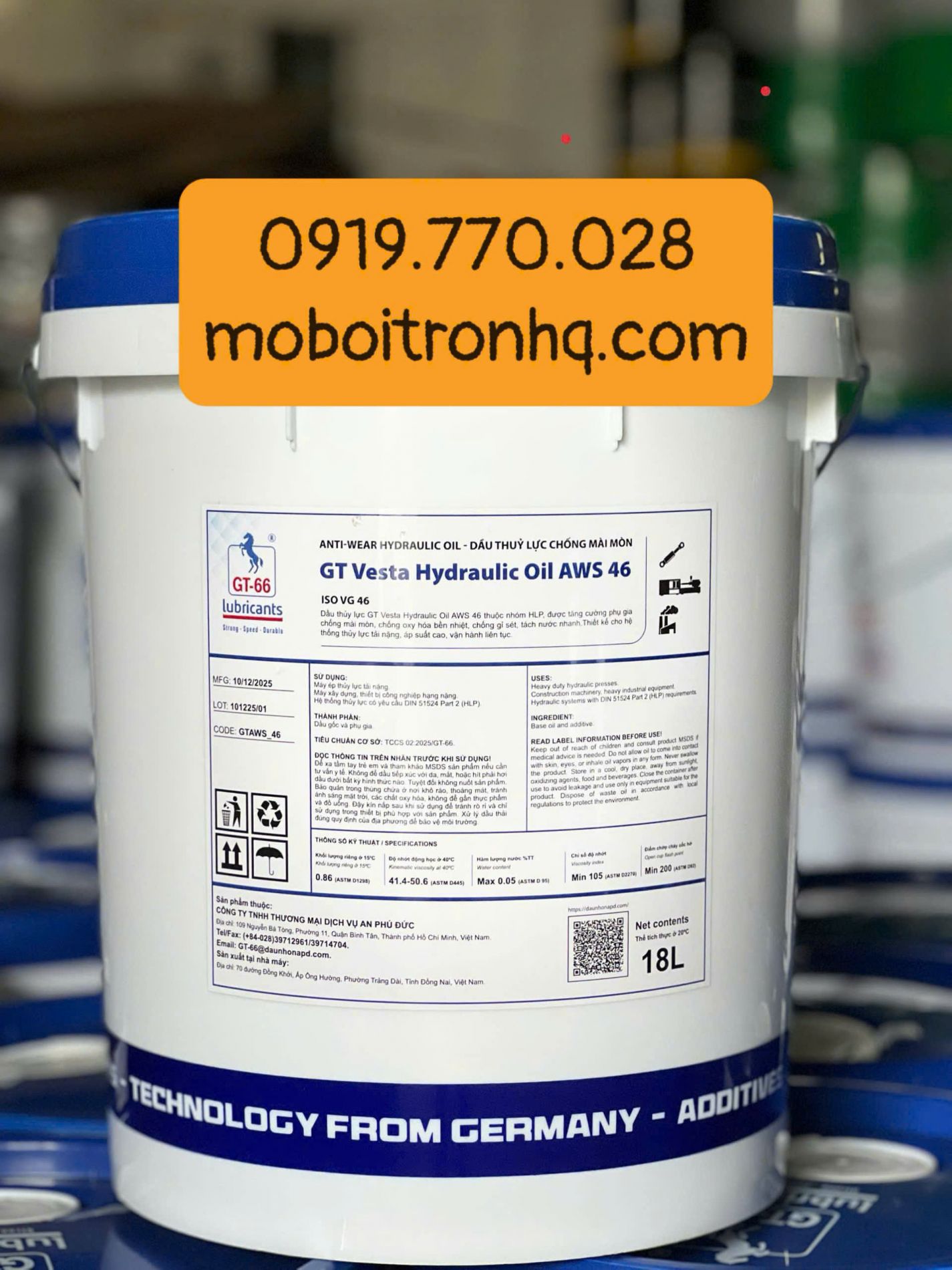 Dầu thủy lực GT Vesta Hydraulic Oil AWS 46- Thương hiệu GT 66