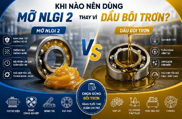 Khi nào nên dùng mỡ NLGI 2 thay vì dầu bôi trơn?